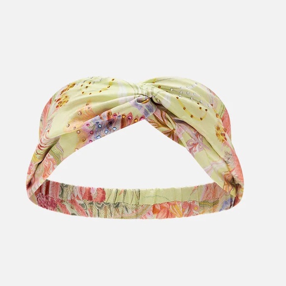 CAMILLA “Cosmic Tuscan” yellow green silk woven twist boho headband